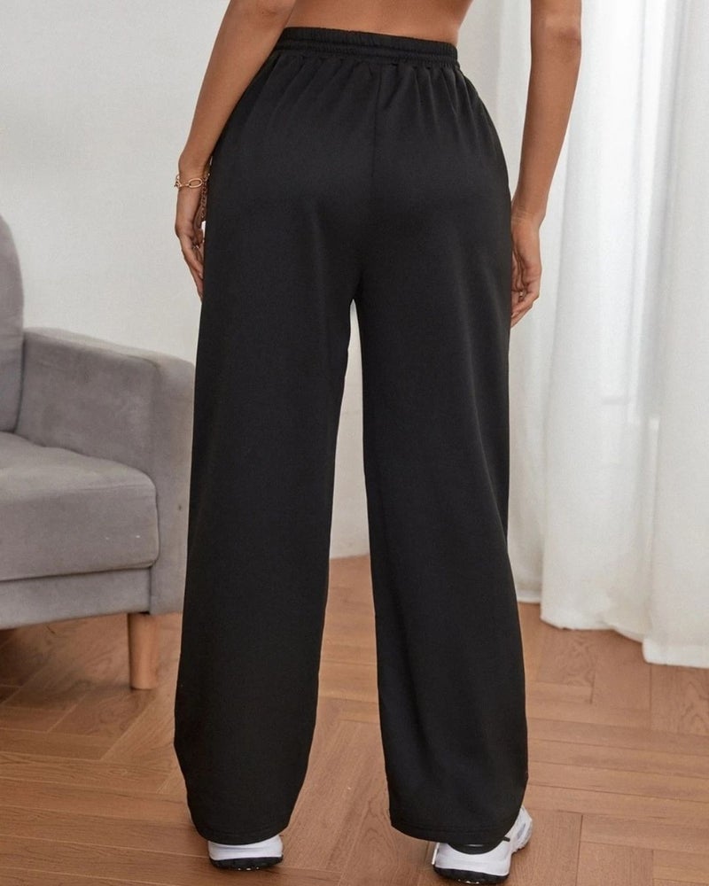 فلاينوف بنطلون رياضي نسائي أسود أساسي سادة بقصة فضفاضة - Image 3